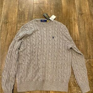 Polo by Ralph Lauren Gray Cable Knit Crewneck Sweater